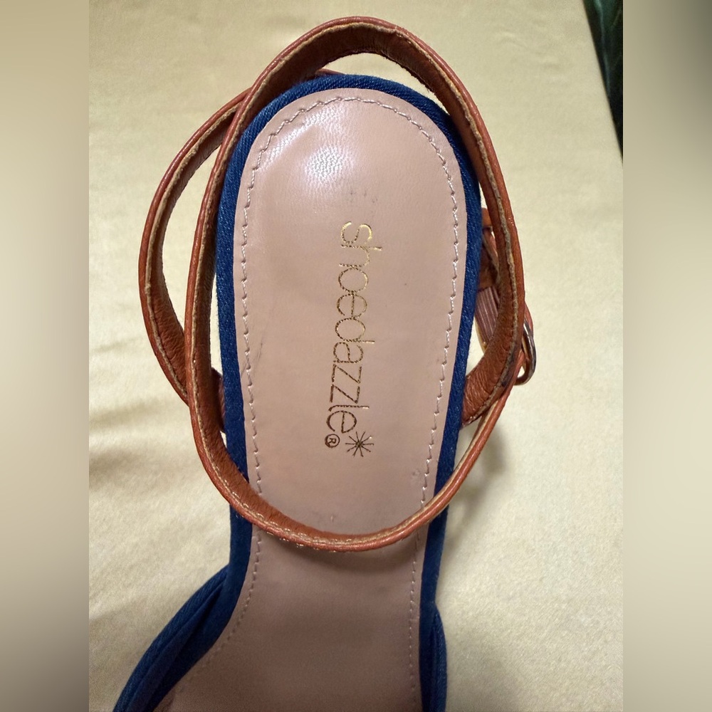 ShoeDazzle Brionna Denim Pointed Toe With Cap Ankle Strap Stiletto Heels Size 10 - Picture 9 of 9